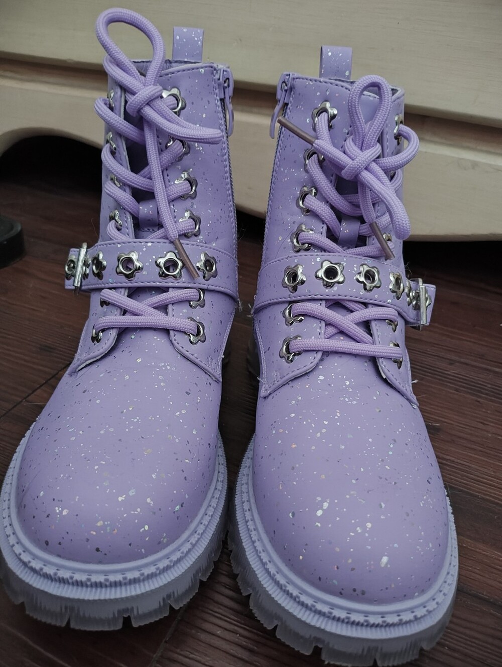 Olivia Miller Lilac Lace-Up Moto Boots